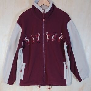 Kokopelli Fleece Zip Up Embroidered Heavy Sweatshirt, Pockets, Burgundy, Unisex